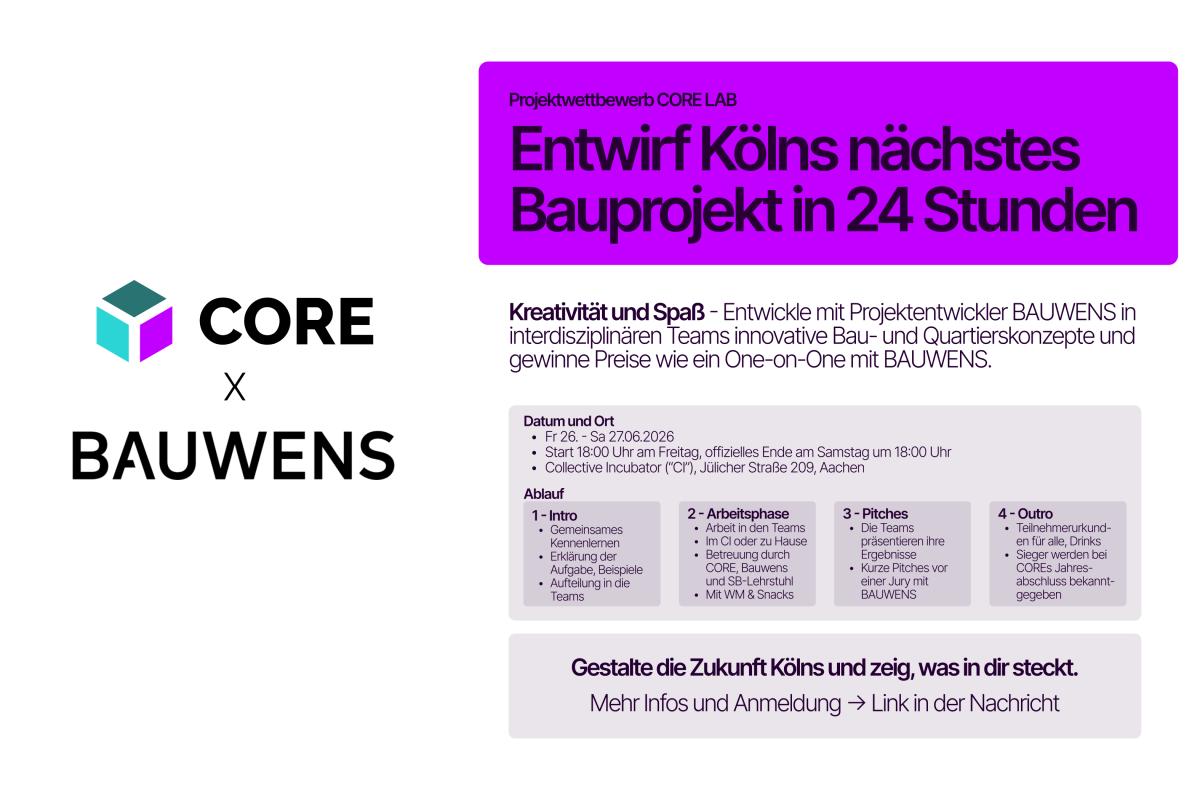 Entwirf Kölns nächstes Bauprojekt in 24 Stunden - Projektwettbewerb CORE LAB x BAUWENS
